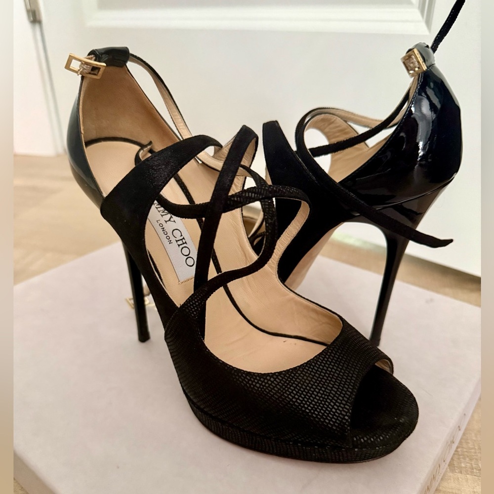 Jimmy Choo Black Ankle Strap Stilettos